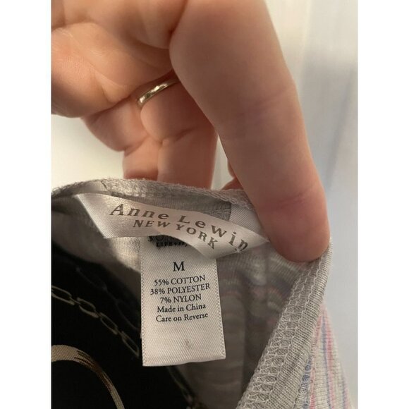 Striped Long Sleeve Top, Grey Lavender Knit Crew Neck T-Shirt - Picture 4 of 4